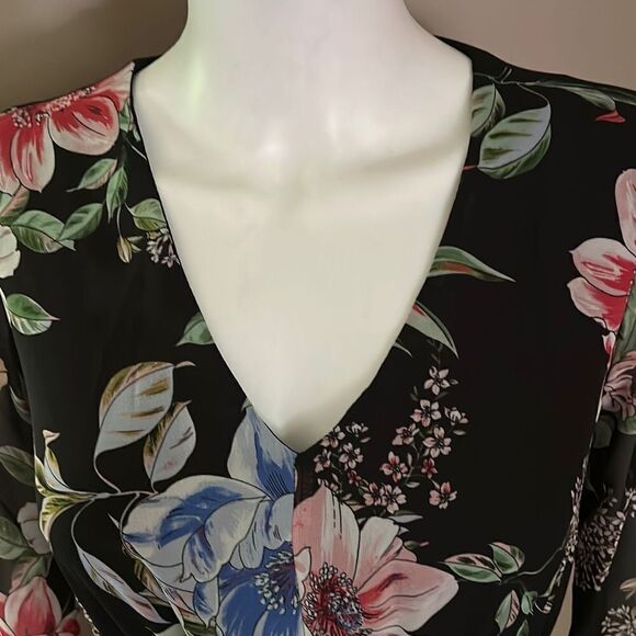 Just Taylor Chiffon A Line Dress Black Floral - Picture 4 of 13